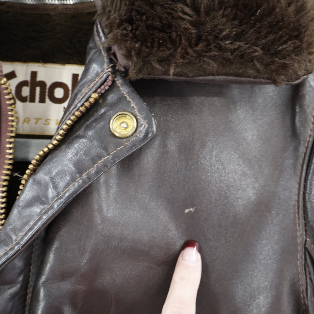 Schott NYC Vtg Leather Flight Bomber Jacket Fur Collar Lining Mens Size 34 USA - Picture 8 of 16